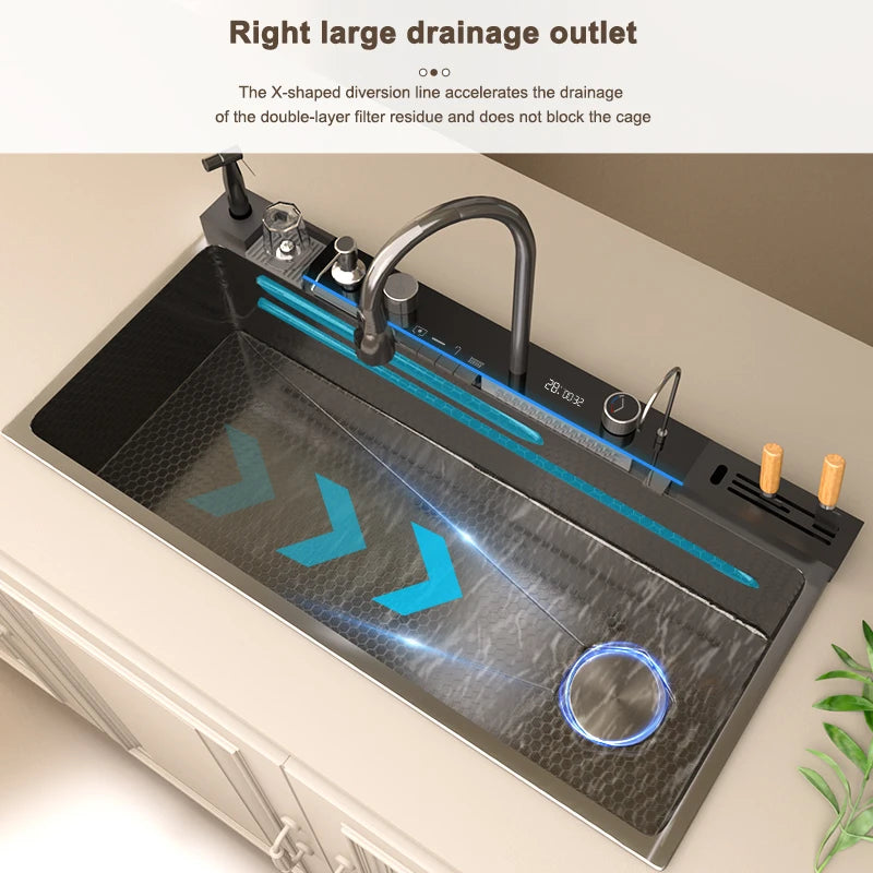 Sink Stainless Steel Waterfall Sinks Extra Large Slot
