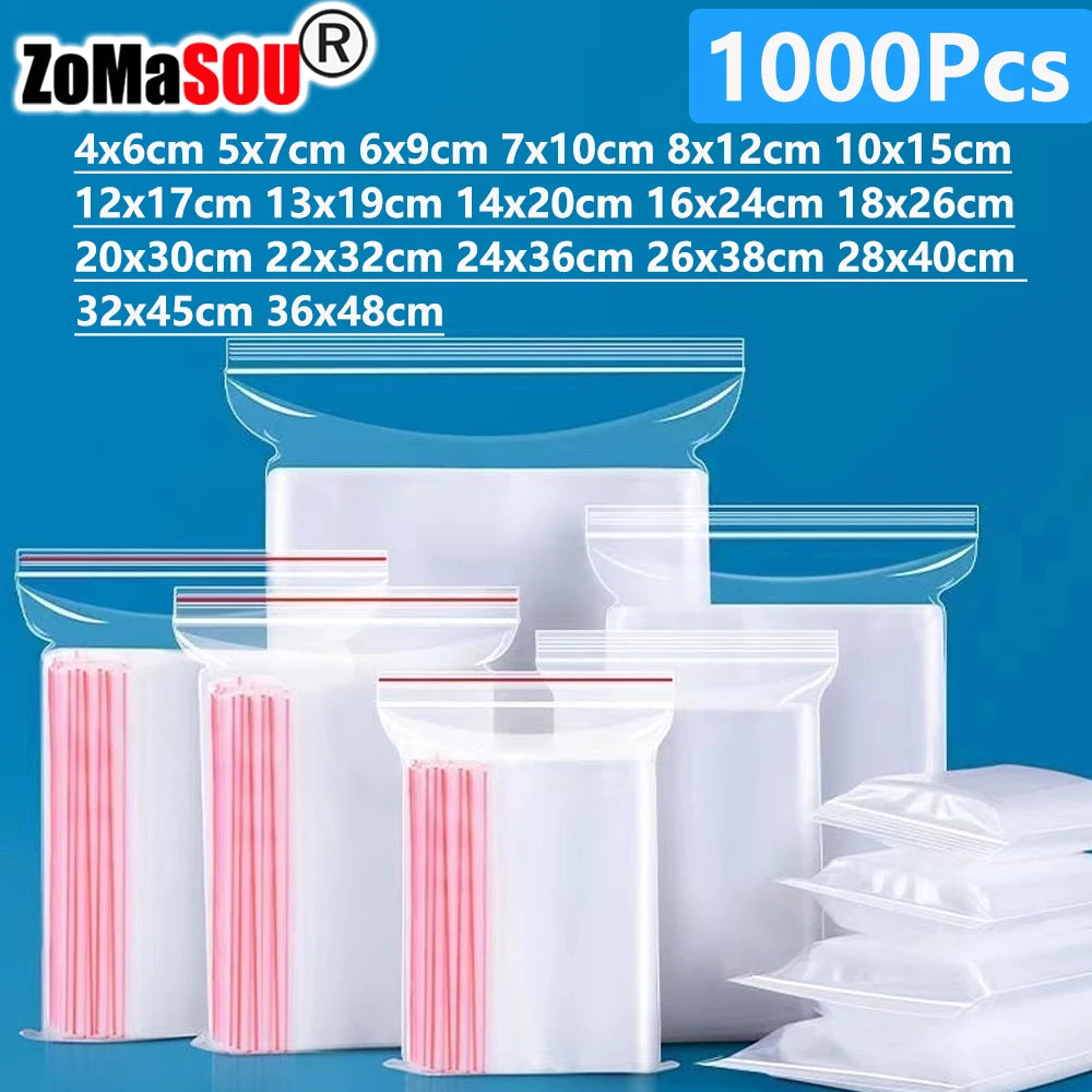 100-1000pcs Small Zip Lock Plastic Bags Clear Plastic