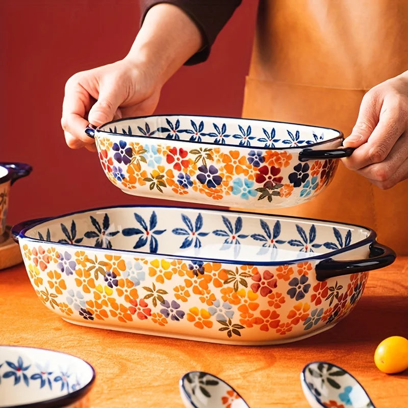 1pc Colored Hand-Painted Ceramic Baking Dish Suitable Salads