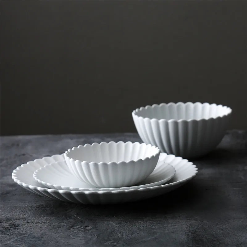 Japanese Style Chrysanthemum Ceramic Dinner Plate Rice Salad