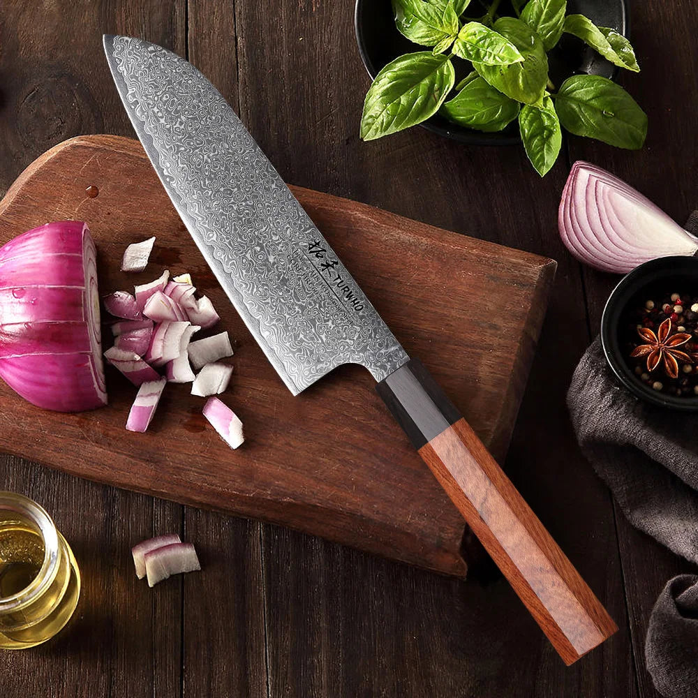 Turwho Santoku Knife Damascus Steel Chef Knives Sharp