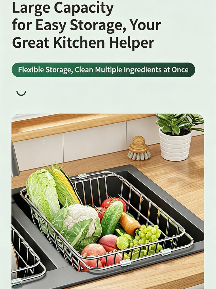 Adjustable Stainless Steel Sink Drain Basket Expandable Over
