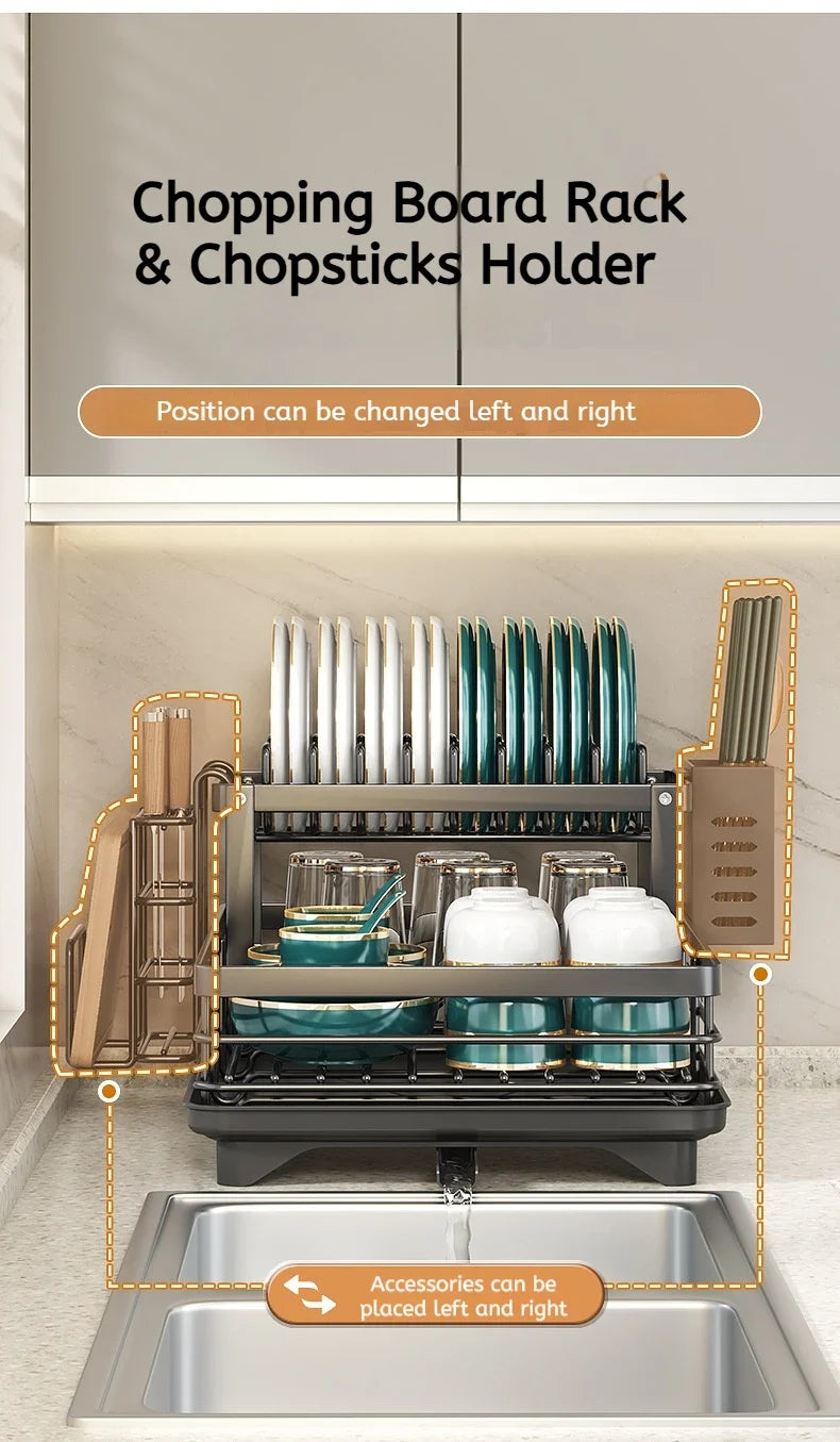 Adjustable Over-Sink Dish Rack Stainless Steel Drain Board