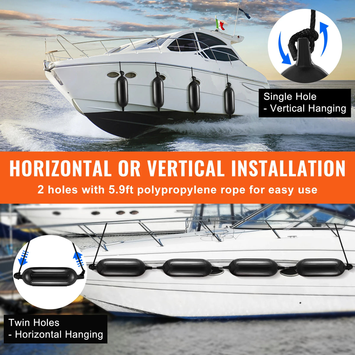 Succebuy Inflatable Ribbed Fender Center Holes Marine Boat