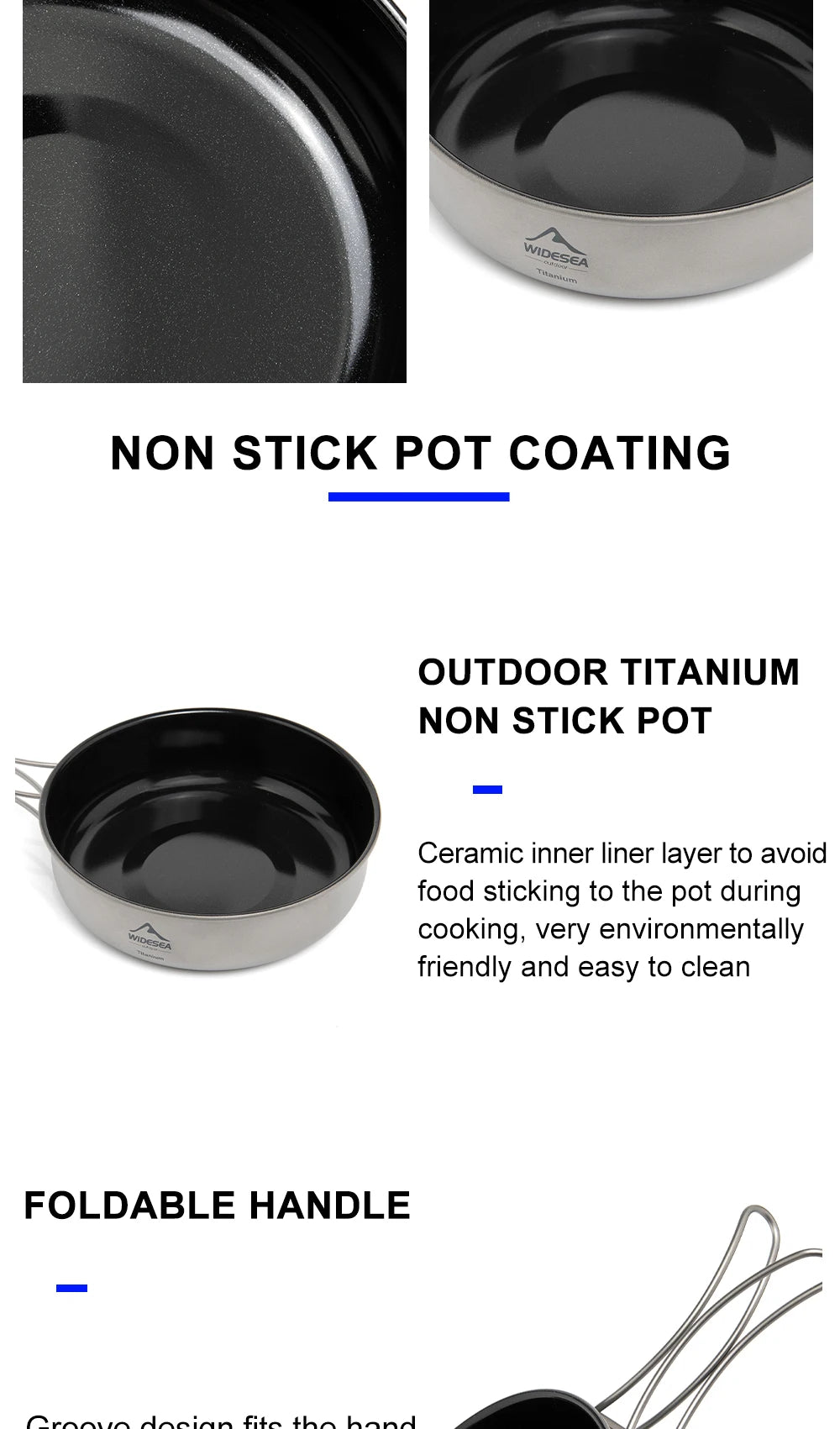 Widesea Camping Titanium Frying Pan Pot Bowl Ultra-Light