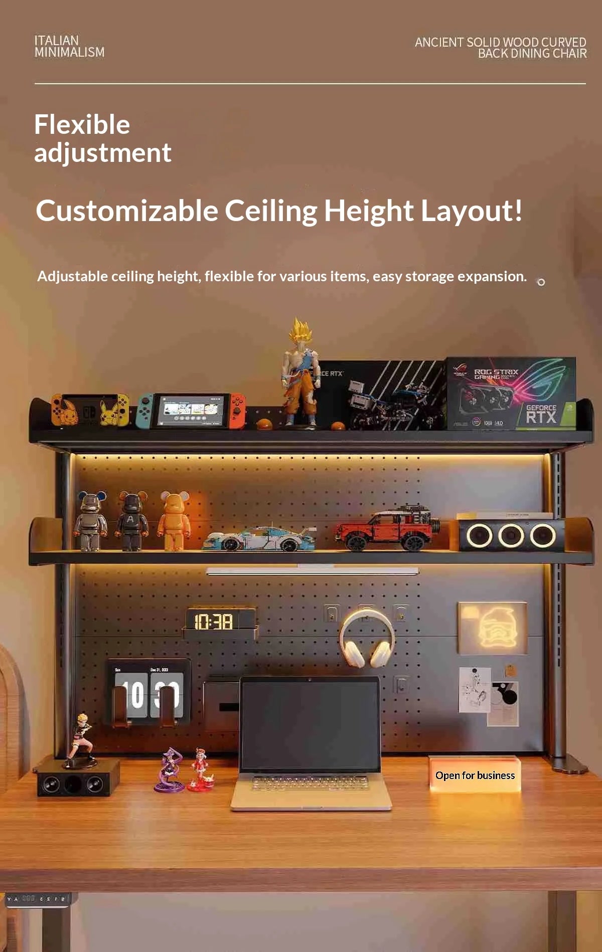 Clamp On Desk Shelf Pegboard Adjustable 2/3 Tier