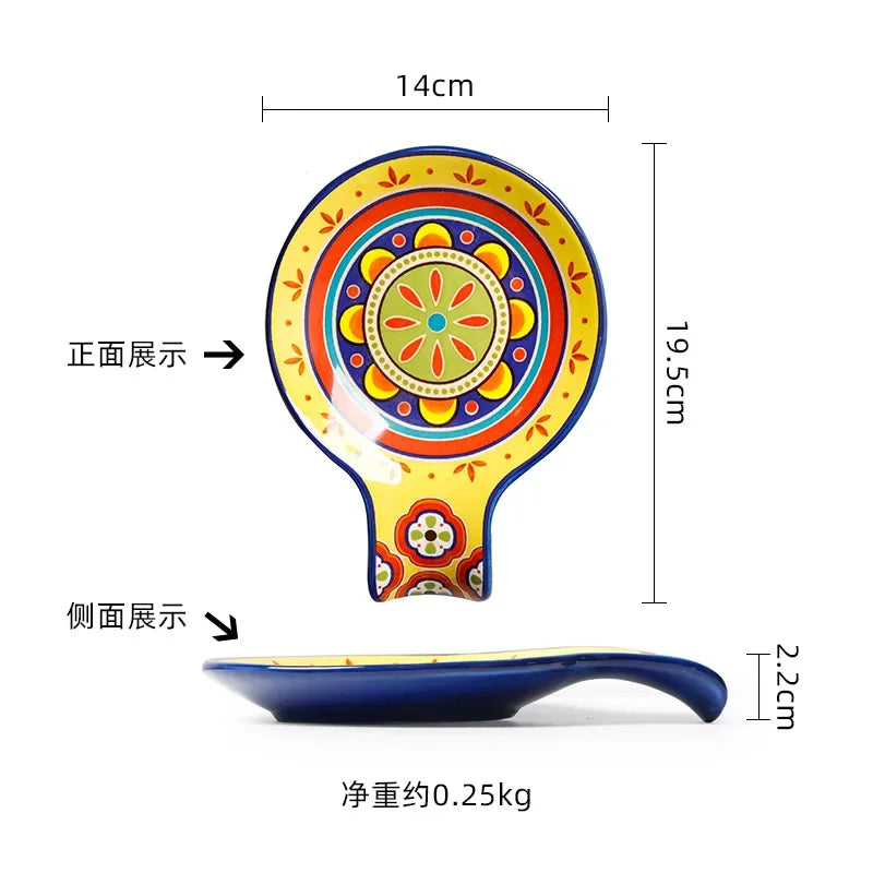1pcs Ceramic Tableware Bohemian Flat Dinner Plate Western