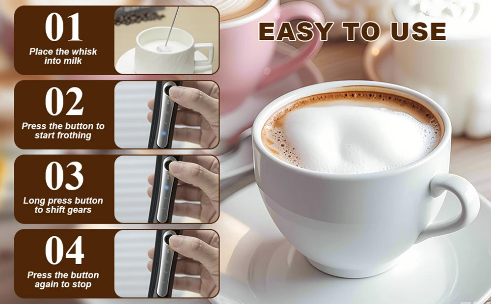 Handheld Milk Coffee Frother Rechargeable Electric Whisk Drink