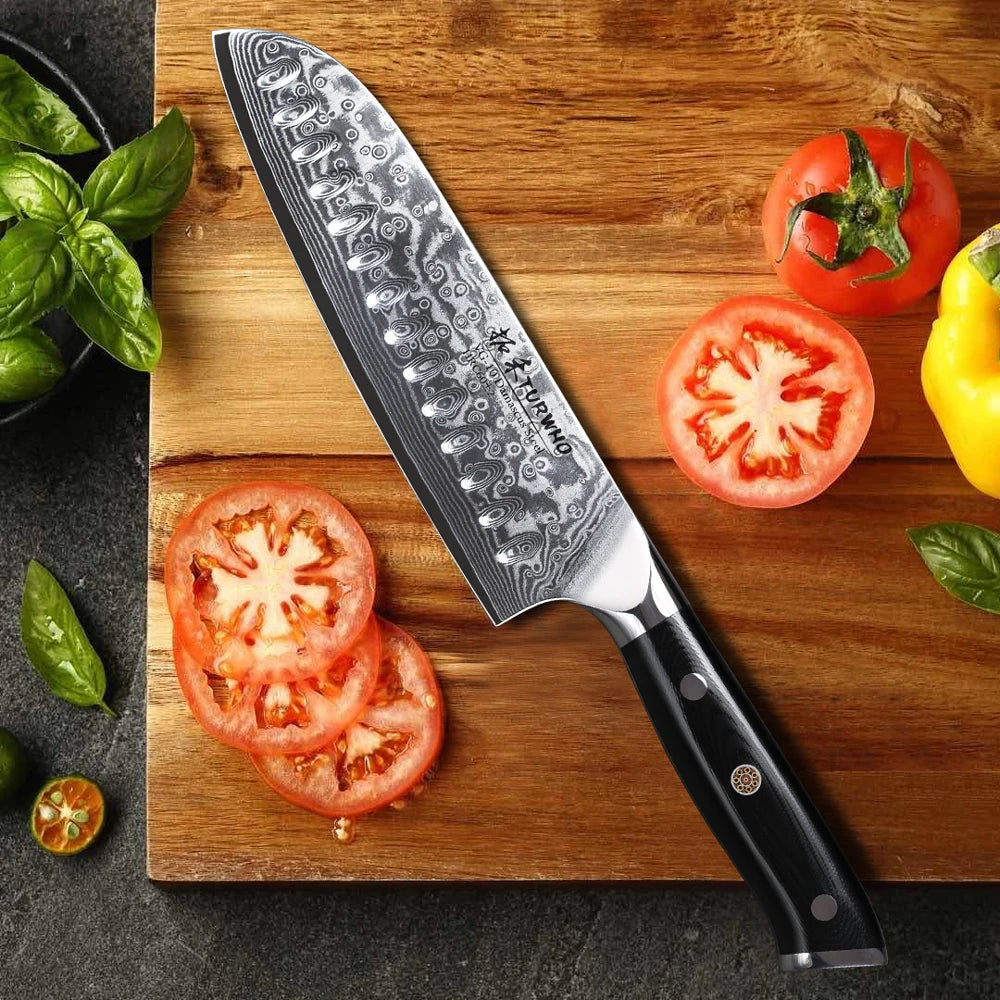 Japanese Style Santoku Knife Damascus Steel Professional Chef