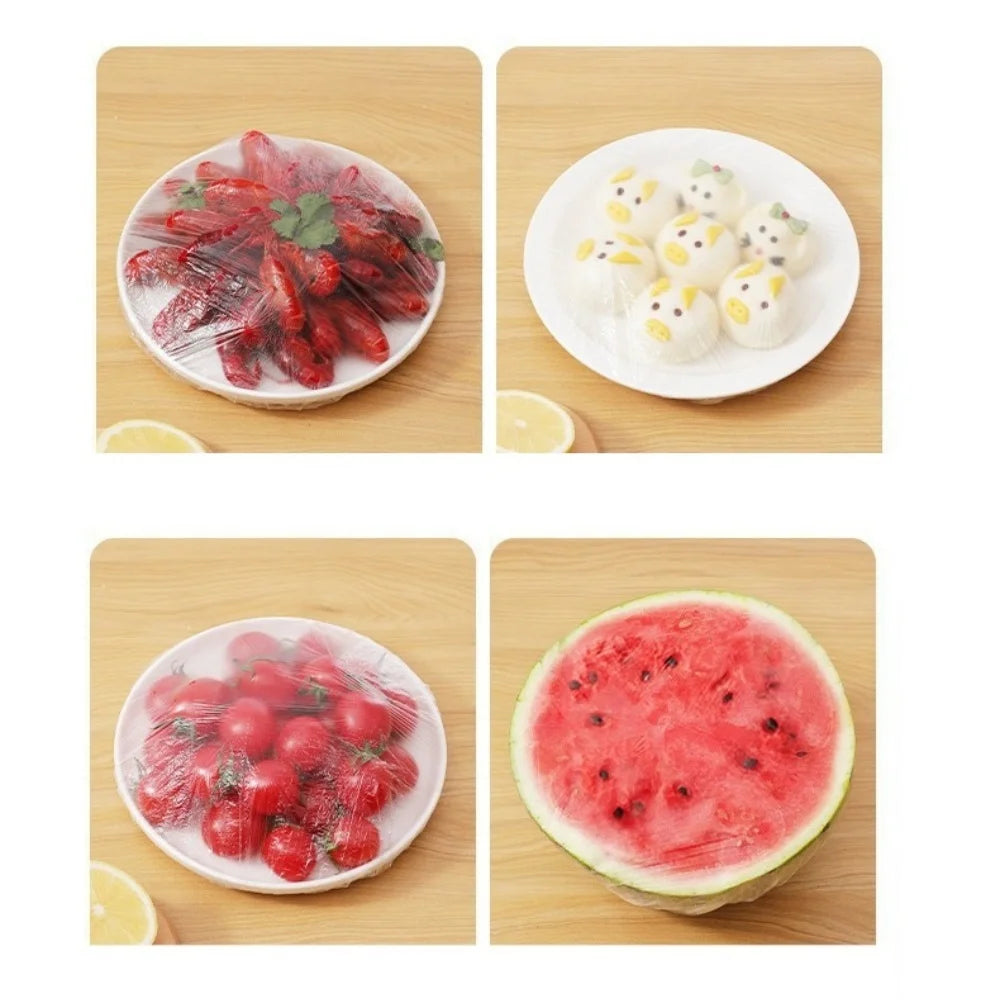 100/200 Disposable Bowl Lids Elastic Plastic Food Storage
