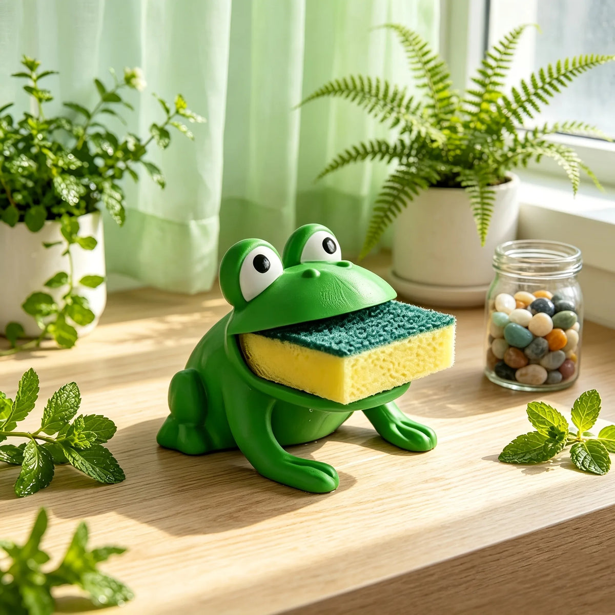 Frog-Shaped Sponge Dish Brush Holder Drainage System Storage