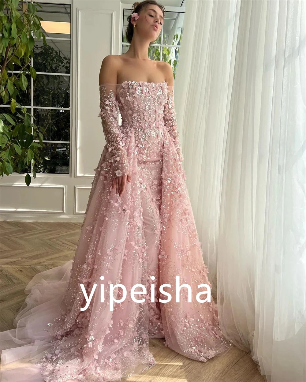 Customized Intricate Elegant Off-The-Shoulder Ball Gown Party
