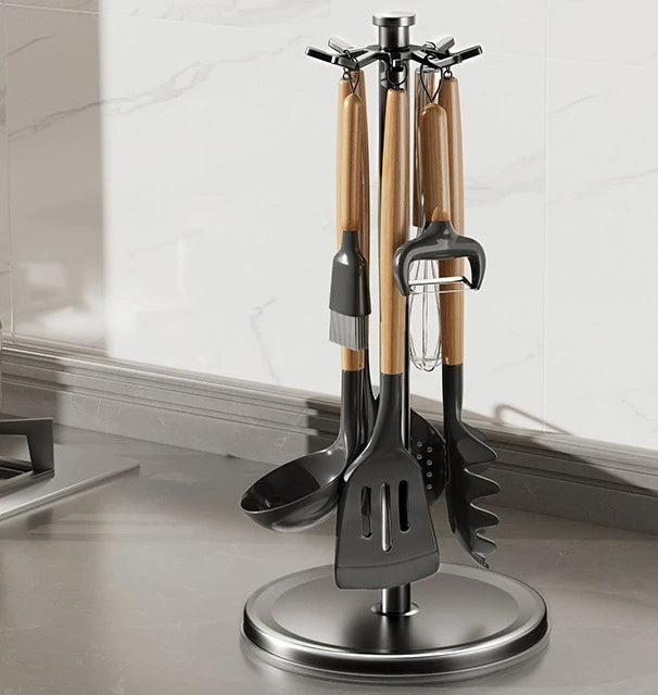 Utensil Stand Rotating Storage Hanger Hooks Countertop