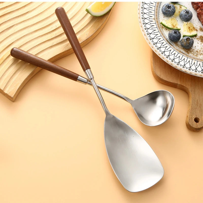 5pcs 304 Stainless Steel Nature Wood Kitchenware Cooking