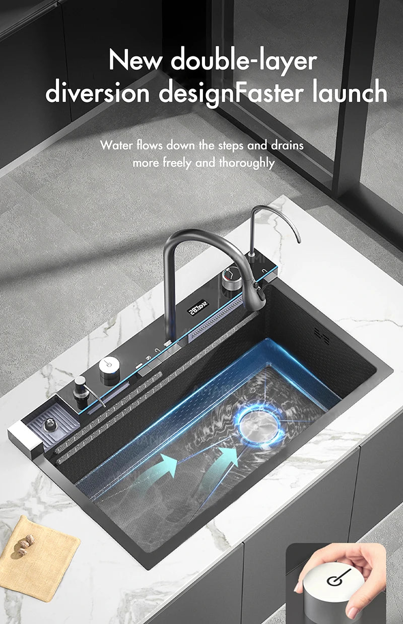304 Stainless Steel Waterfall Sink Large Slot Integrated