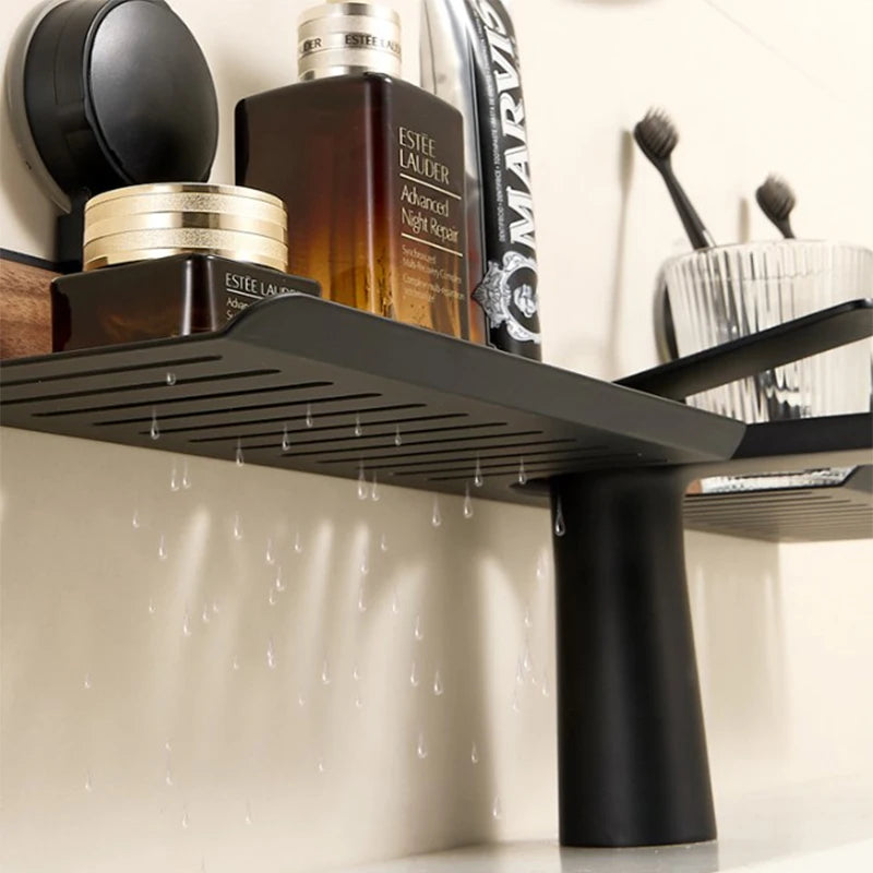 Walnut Suction Cup Bathroom Shower Gel Storage Rack