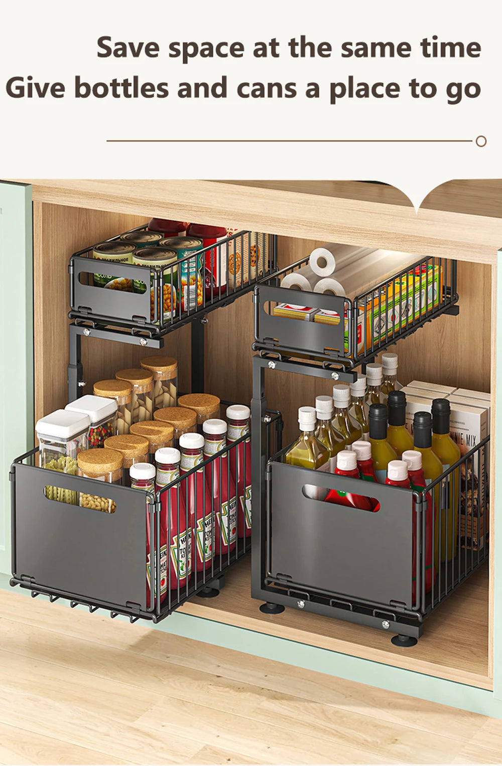 Tier Pull Out Cabinet Organizer Adjustable Storage Rack