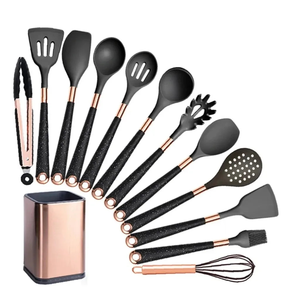 1-Pack Silicone Utensils Non-Stick Cooking Gold Plated Heat