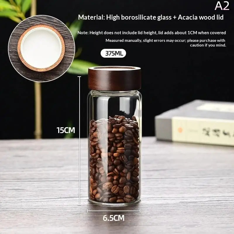 Coffee Beans Sealed Tank Transparent Glass Container Wood