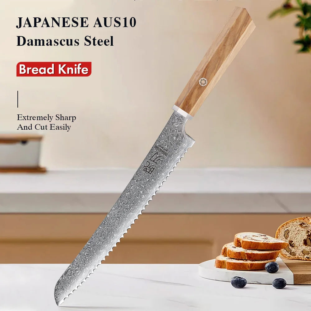 Bread Knife Hand Forged Damascus Steel Japanese Chef