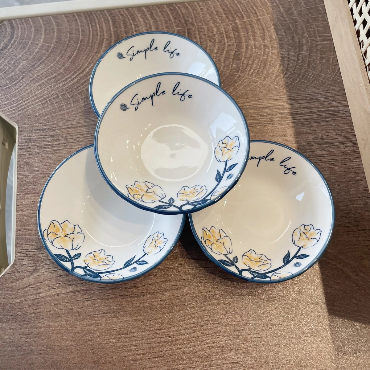 4-Piece 8-Inch Japanese Hand-Painted Ceramic Dipping Dishes Soy