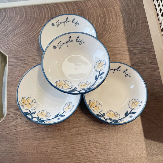 4-Piece 8-Inch Japanese Hand-Painted Ceramic Dipping Dishes Soy
