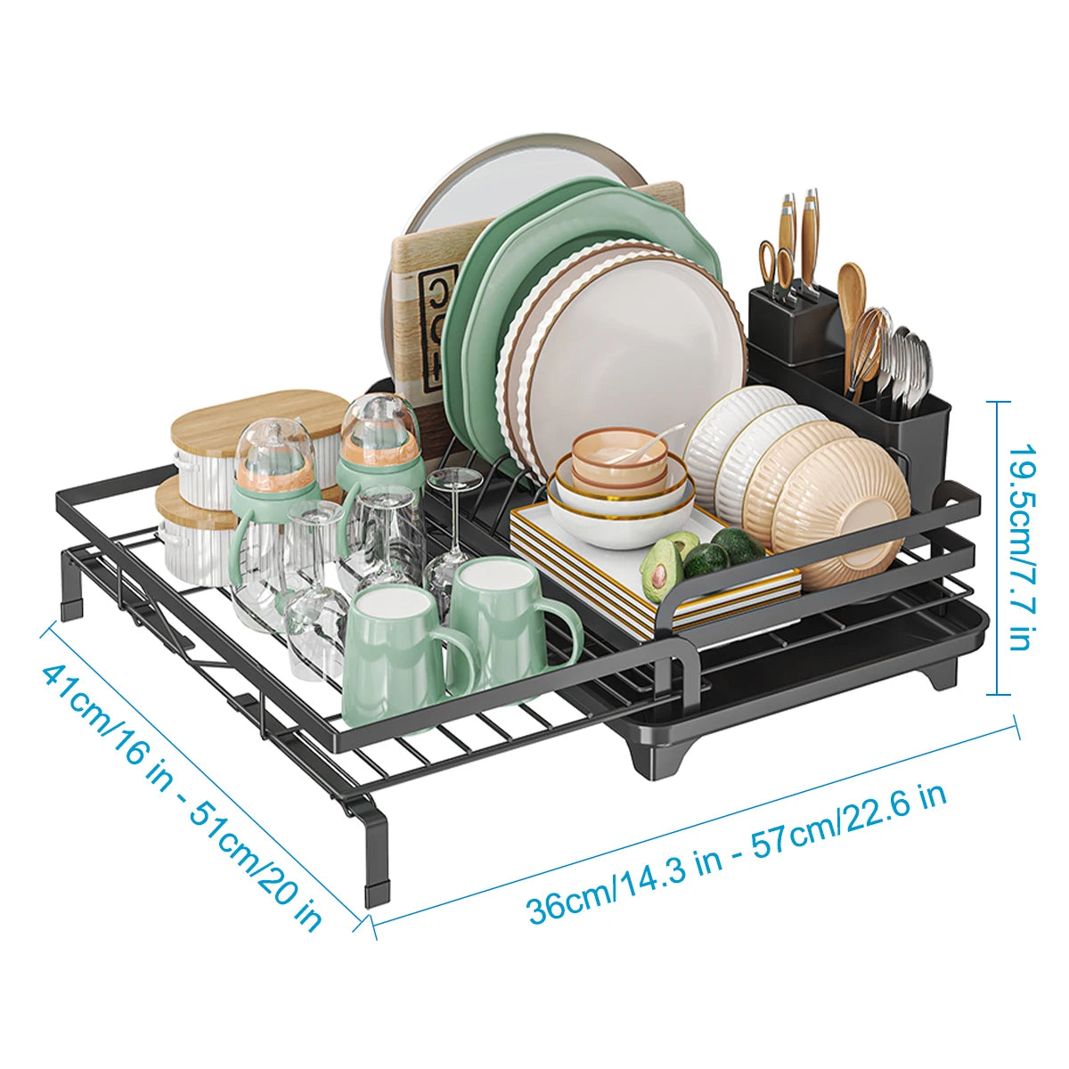 Dish Drainer Rack Expandable Dish Drying Rack Cutlery