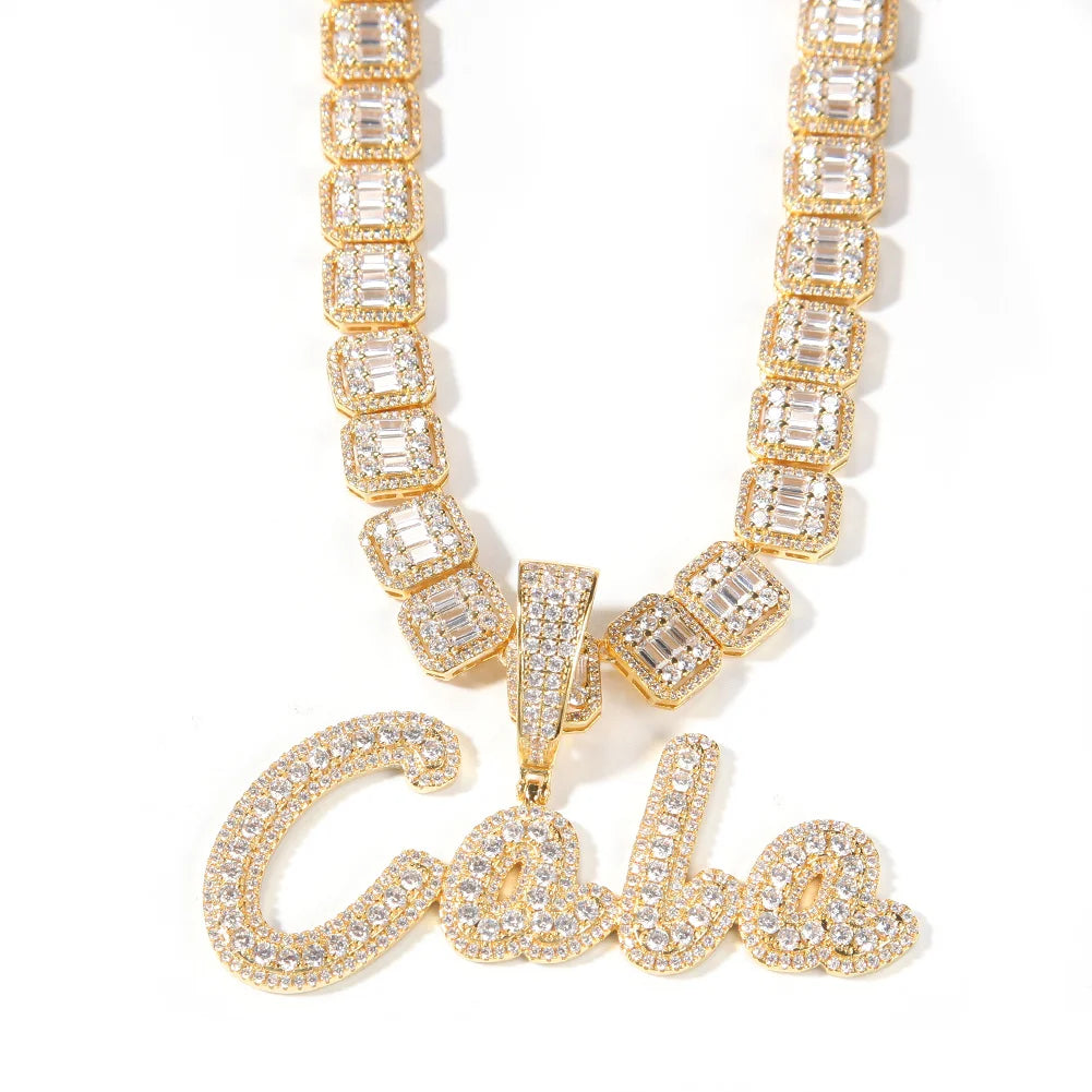 Uwin Custom Name Pendant Brush Cursive Letter Necklace