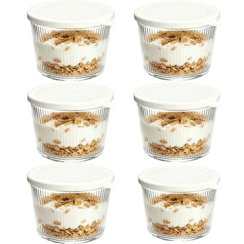 4/6pcs Small Glass Bowl Lid Clear Stripe Glass