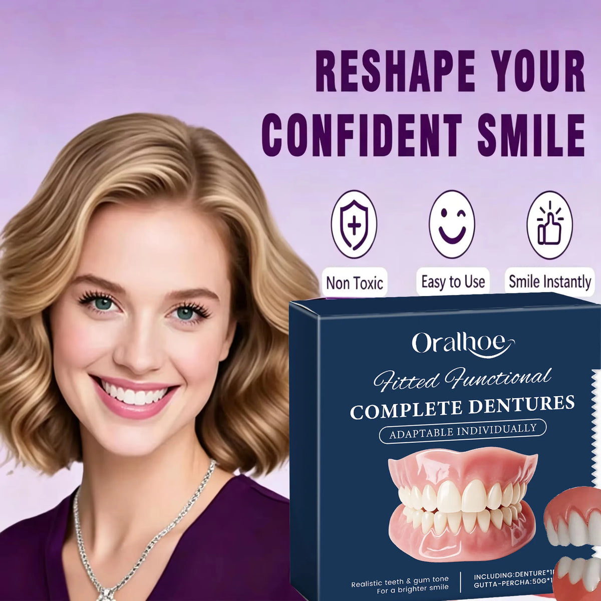 Adult Full Silicone Fake Teeth Upper & Lower