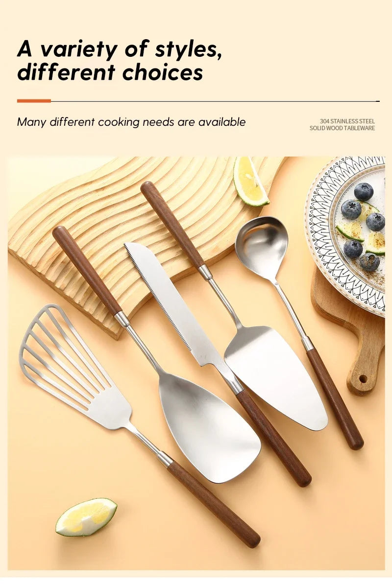 Walnut Handle Utensils Stainless Steel Cake Knife Shovel