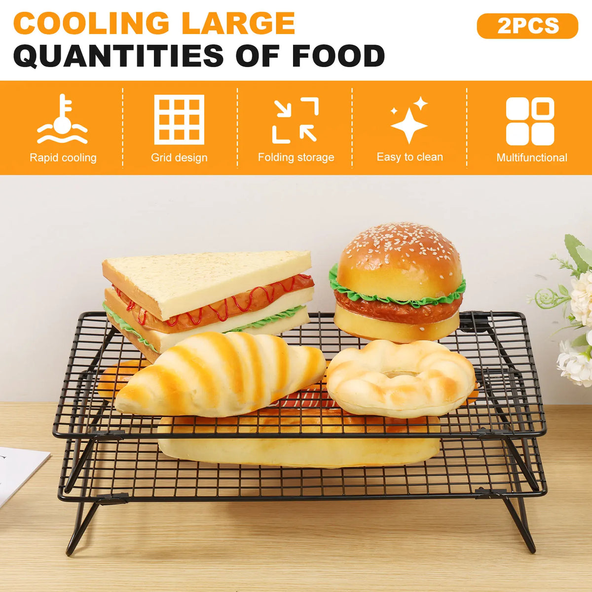 2pcs Wire Grid Baking Tray Cake Cooling Rack
