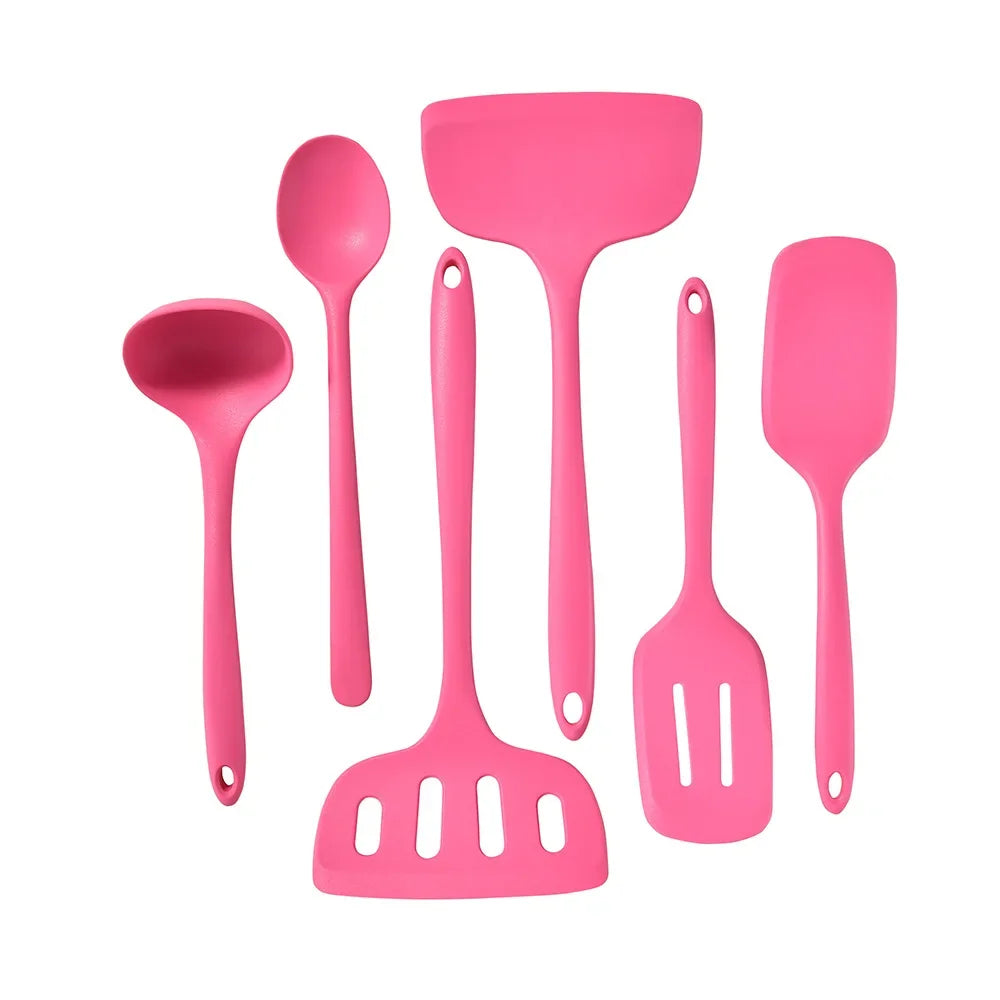 1/6pcs Pink Silicone Utensil Non-Stick Pans Silicone Spatula