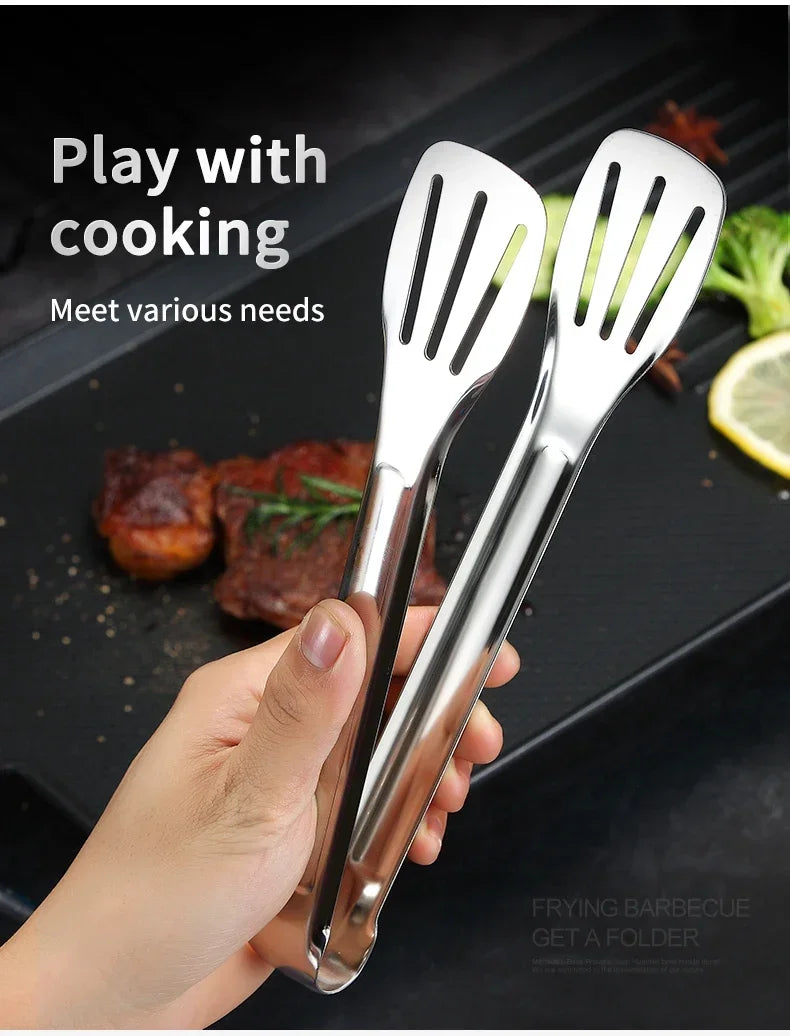 304 Stainless Steel Food Tongs Bbq Non Slip