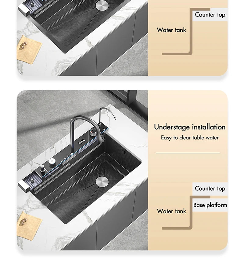 304 Stainless Steel Waterfall Sink Large Slot Integrated