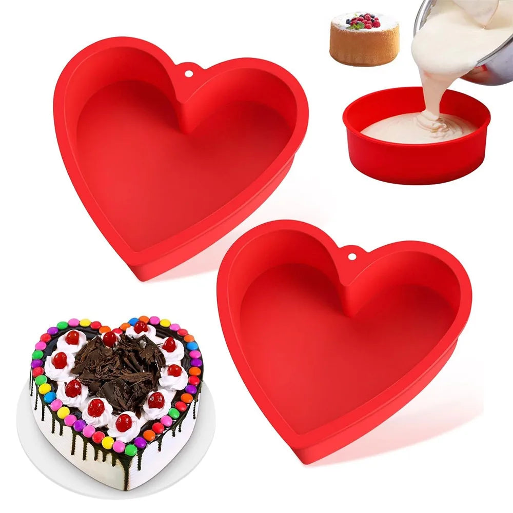 Silicone Heart Shaped Cake Pans Nonstick Reusable Round