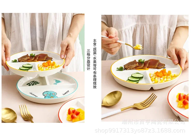 Divider Plate Ceramic Dish Serving Platter Children Tableware