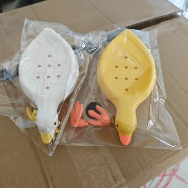 Plastic Soap Dish Self-Draining Soap Holder Cute Duck