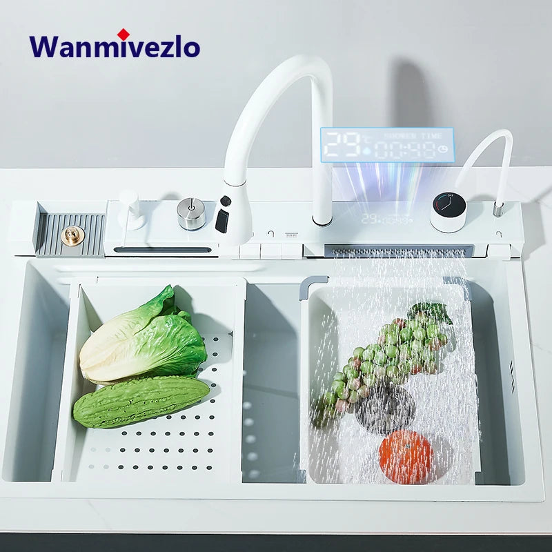 Multi Functional Digital Flying Rain Faucet White Double