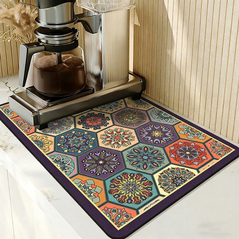 Retro Drying Mat Super-Absorbent Countertop Mat Tableware Drain