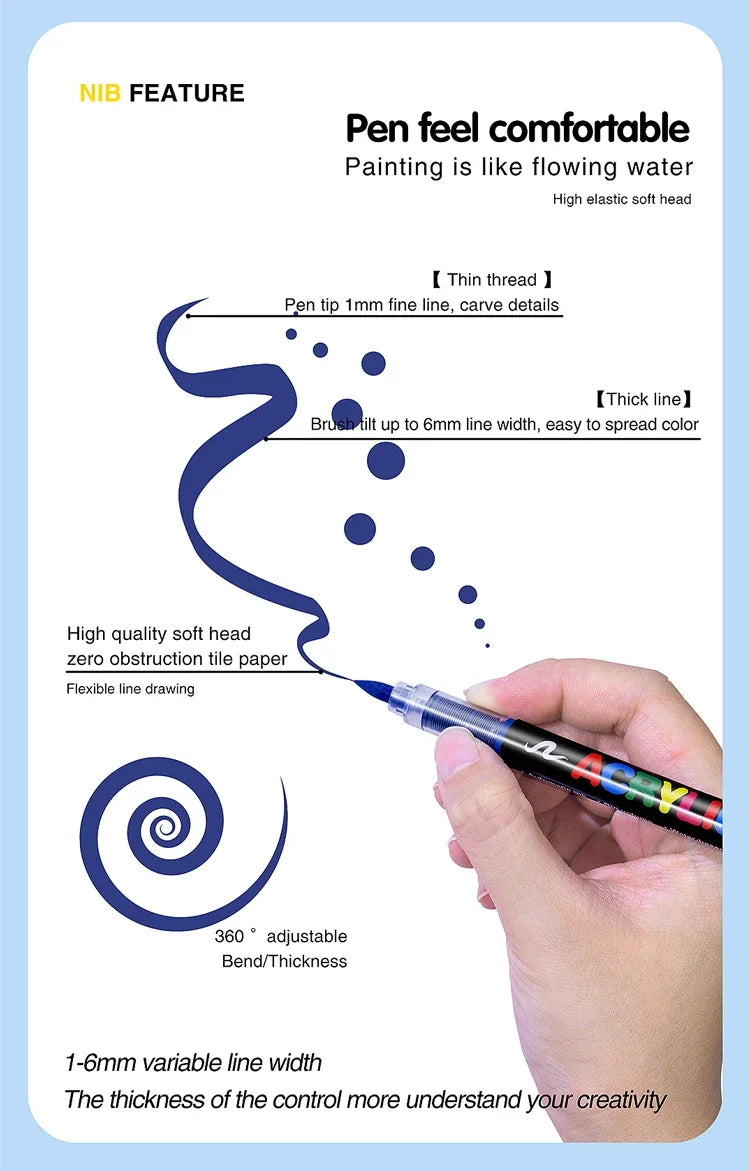 12-240 Colors Acrylic Paint Markers Brush Tip Direct-Liquid