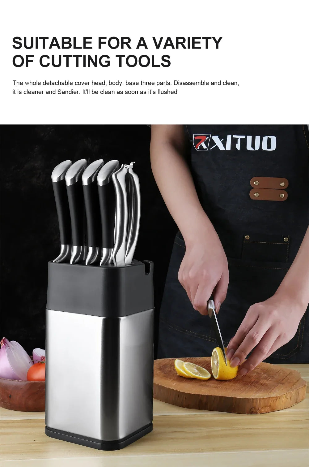 Xituo Stainless Steel Knife Holder Countertop Rack Built-In