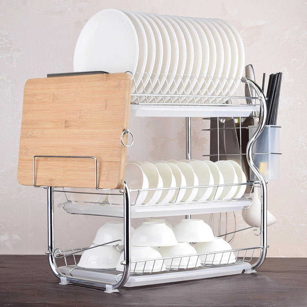 3-Tier Dish Rack Multi-Functional Supplies Storage Rack Large