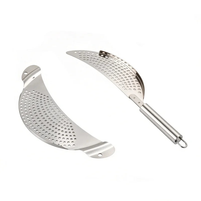 Stainless Steel Pot Strainer Colander Handle Held Crescent