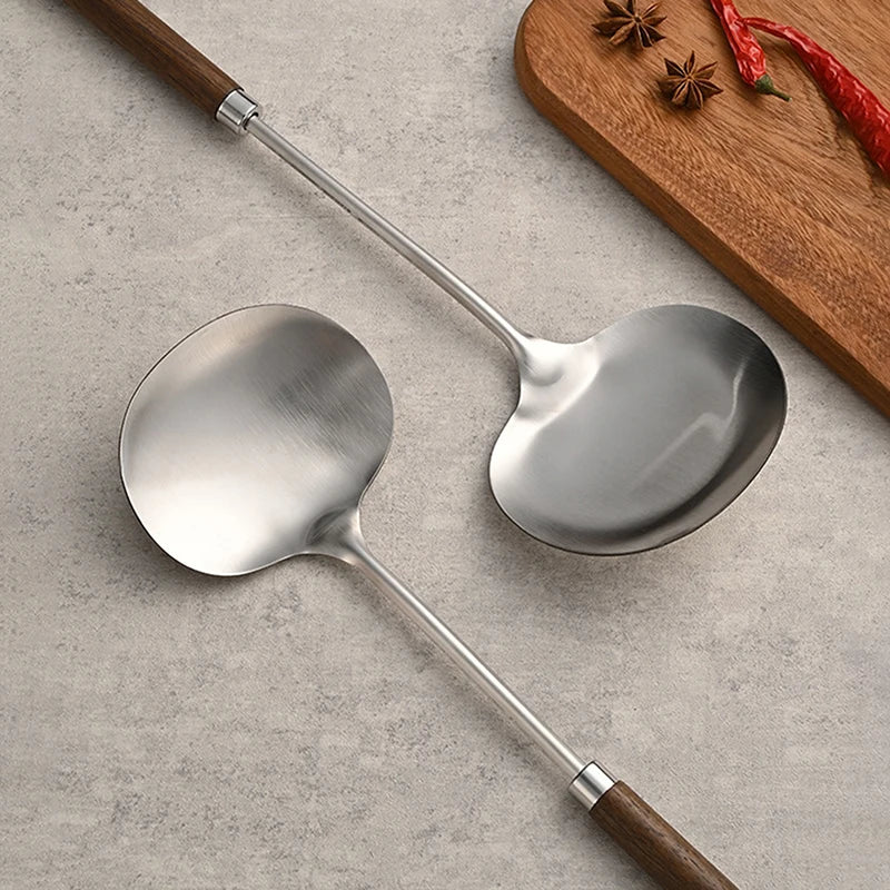 Stainless Steel Wok Spatula Chef-Specific Cooking Spoon Wooden