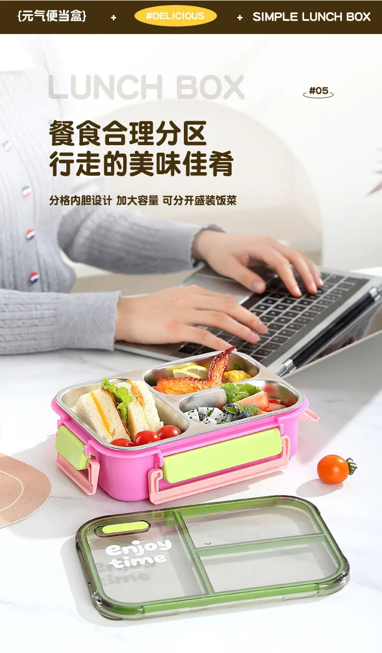 304 Stainless Steel Divided Lunch Box Fork Multi-Compartment