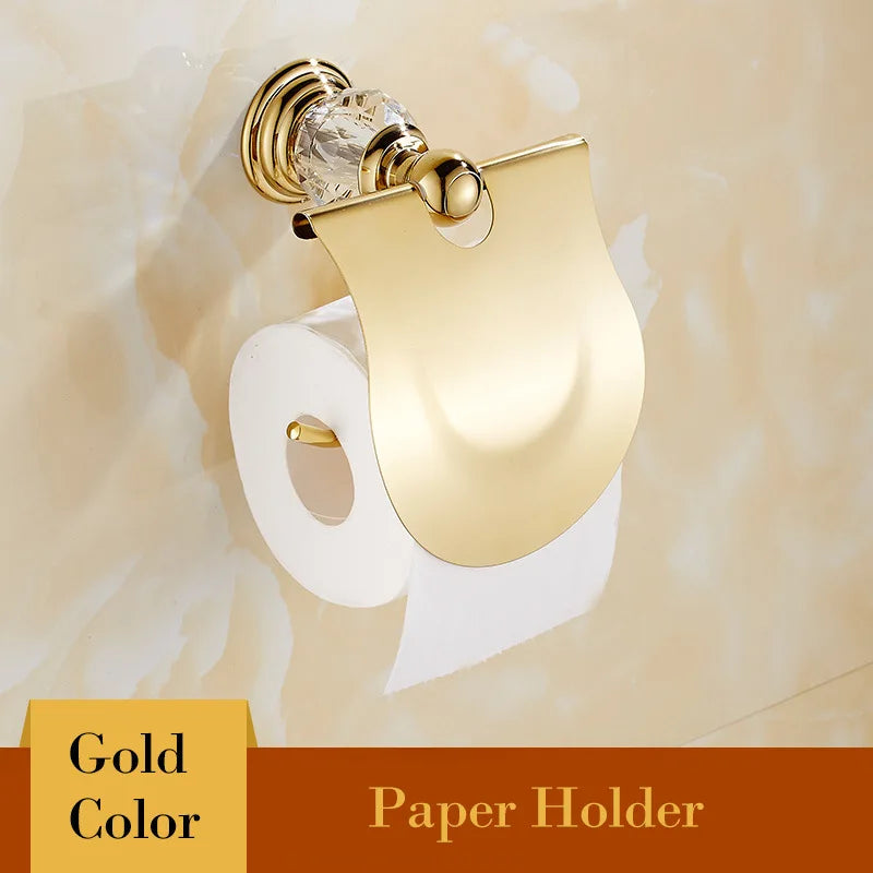 Shower Shelf Toilet Paper Holder Golden Crystal Wall