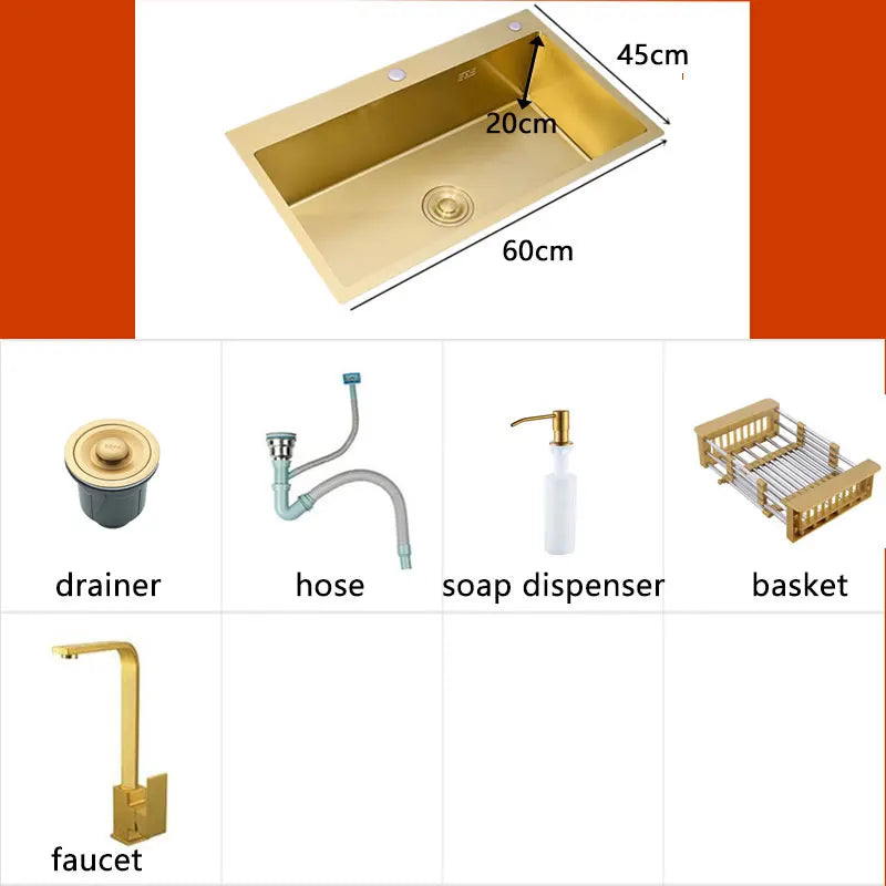 Gold Sink Above Counter 304 Stainless Steel Bowl