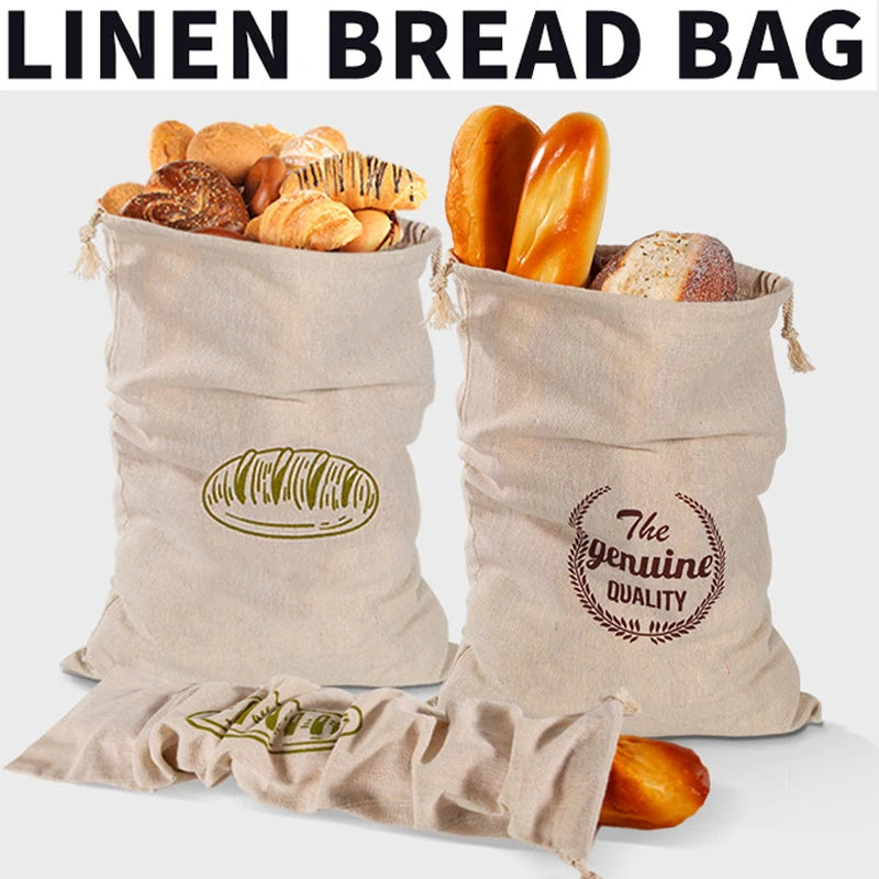 Linen Bread Bags Reusable Drawstring Organizer Homemade Artisan