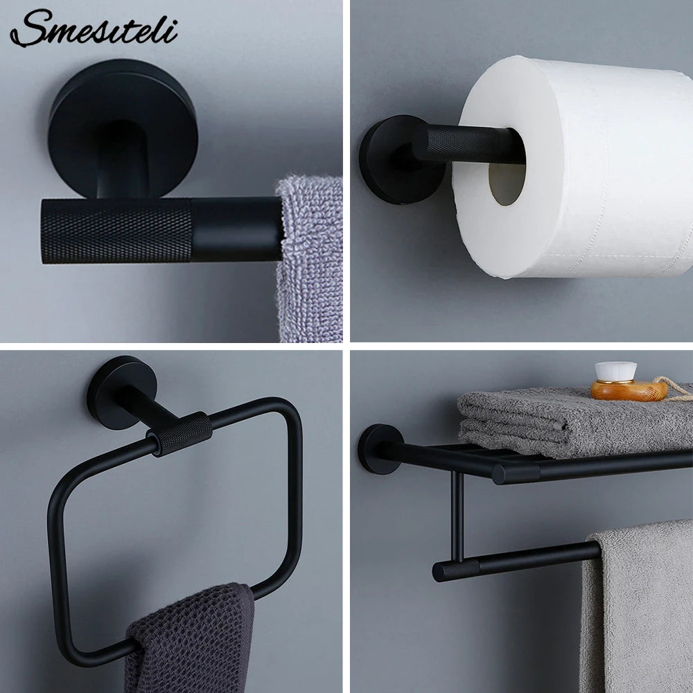 Matte Black Bathroom Brass Knurled Kit Paper Holder